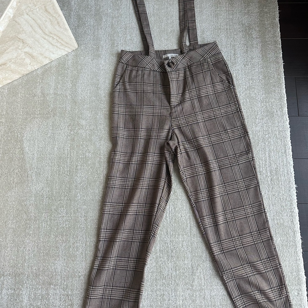 Brown Plaid Suspender Pants